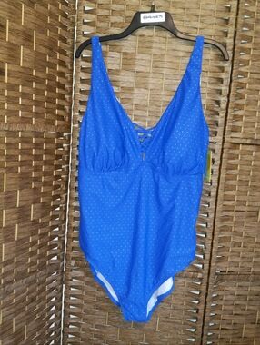 Island Rays Criss Cross One Piece Swimsuit in Cobalt Blue Vacation Resortwear 3X